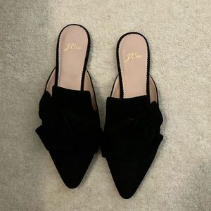 J. Crew Black Velvet Mules with Bow Detail
